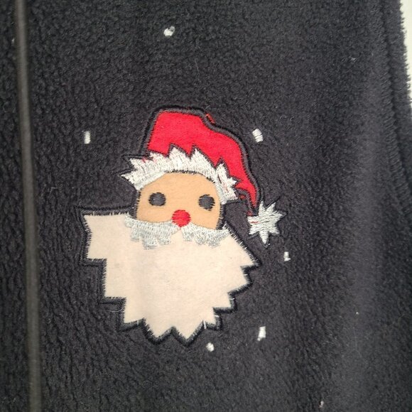 Vintage Erica Sport Black Hooded Christmas Santa Claus Fleece Sweater Vest - Picture 3 of 7